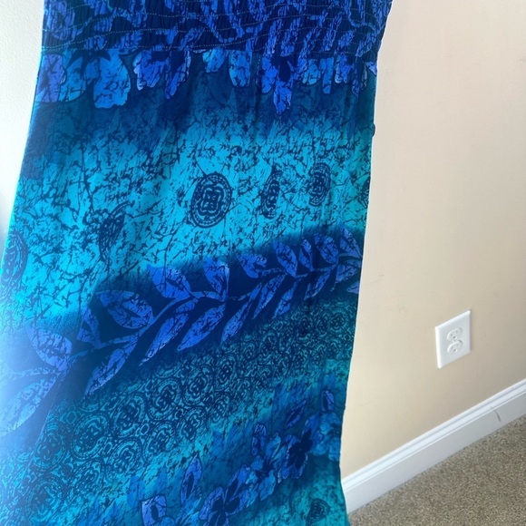 Vintage R & K Original 90s boho blue medallion floral dress wooden button 6P - Picture 3 of 6